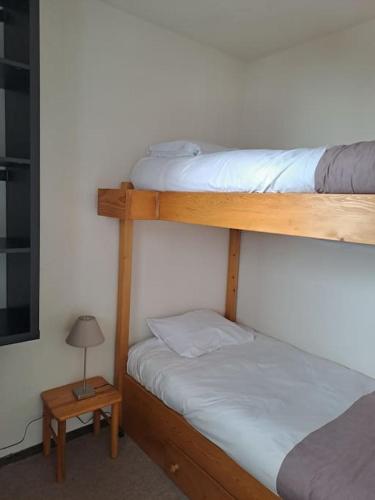 Ce lit se trouve dans un dortoir doté de 2 lits superposés et d'une lampe. dans l'établissement Appartement Fred Chamrousse, à Chamrousse