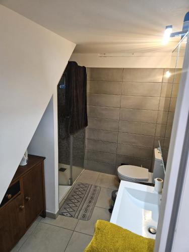 une salle de bain avec un lavabo et des toilettes dans l'établissement La Bergerie, à Narbonne