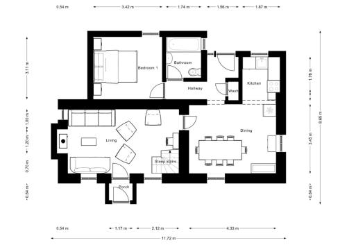 a floor plan of a house at Llynhillyn Cottage in Presteigne