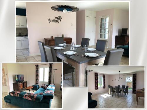 une salle à manger et un salon avec une table et des chaises dans l'établissement Le Landé, à Rebréchien