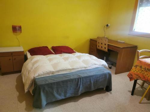 - une chambre avec un lit et un bureau dans l'établissement Studio lumineux proche centre-ville de Montpellier, à Montpellier