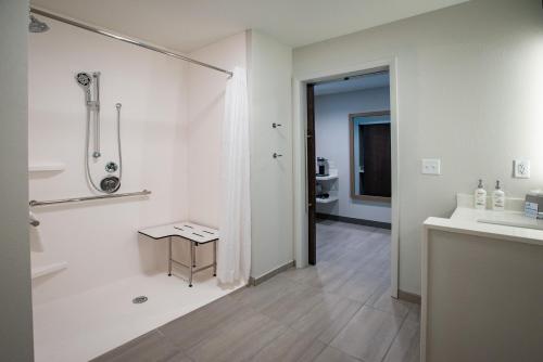 bagno bianco con doccia e lavandino di Holiday Inn Express & Suites Pensacola Airport North – I-10, an IHG Hotel a Pensacola