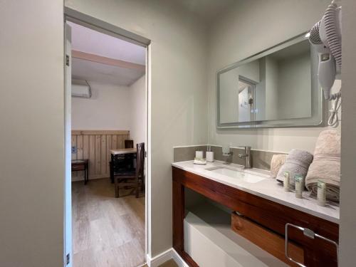 a bathroom with a sink and a mirror at La Petite France in San José de Maipo