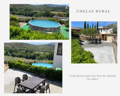 un collage de fotos de una villa con piscina en Chelas Rural AL, en Mirandela