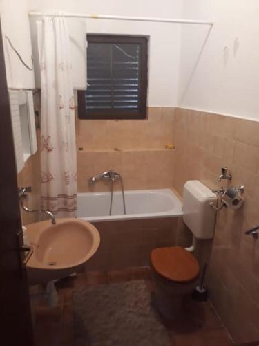 a bathroom with a toilet and a sink and a tub at Apartment in Podstrana, 5 km from Split in Podstrana