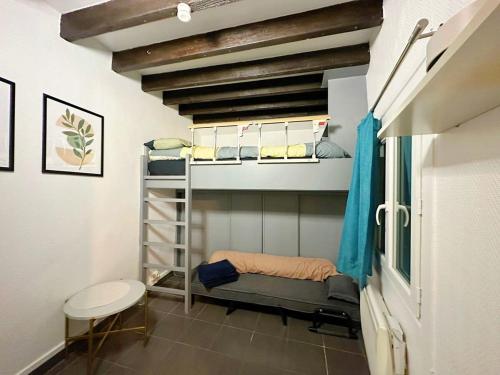 Cette chambre dispose de lits superposés et d'une échelle. dans l'établissement StNicolas1 Frenche Style Appt Bastille, à Paris