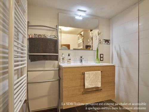 a bathroom with a sink and a mirror at La Cabane de l’Explorateur in Cholet