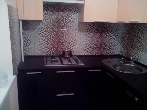 a kitchen with a stove and a sink at Apartment Syrec in Kyiv