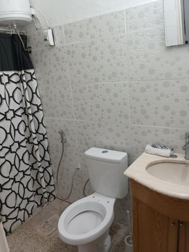 a bathroom with a toilet and a sink at Alojamiento in Fray Bentos