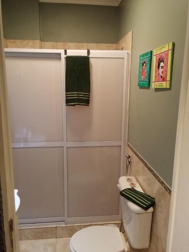 a bathroom with a toilet and a shower at Casa 24 Puerto Iguazu in Puerto Iguazú