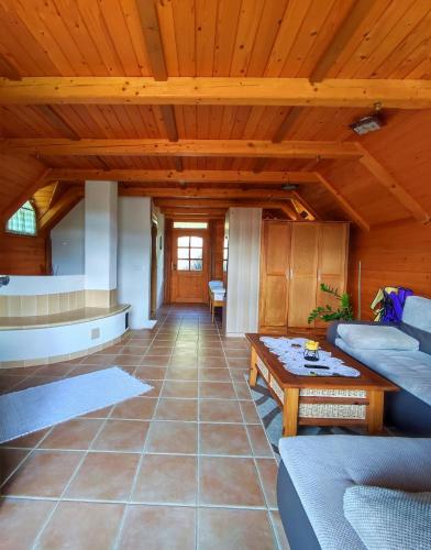 a living room with a couch and a table at Vineyard cottage Kralj in Uršna Sela