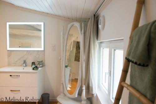 モンターニュにあるVilla aux portes de Saint Emilionの洗面台と鏡のあるバスルーム