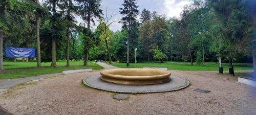 a large bowl in the middle of a park at Apartmán B3 Turčianske Teplice in Turčianske Teplice