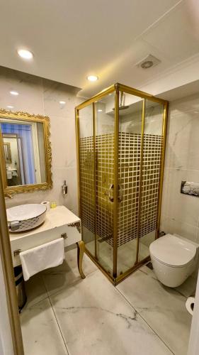 a bathroom with a shower and a toilet and a sink at Burj Al Istanbul in Istanbul