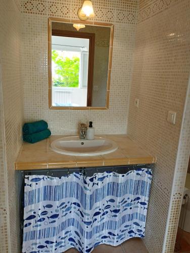 une salle de bain avec un lavabo et un miroir dans l'établissement L'Albizia, à Nice