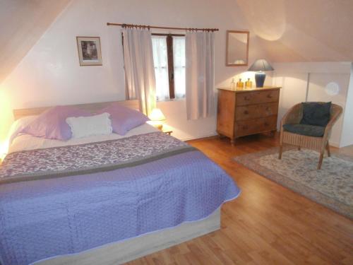 1 dormitorio con cama, silla y vestidor en La Gentilliere, en Brunelles