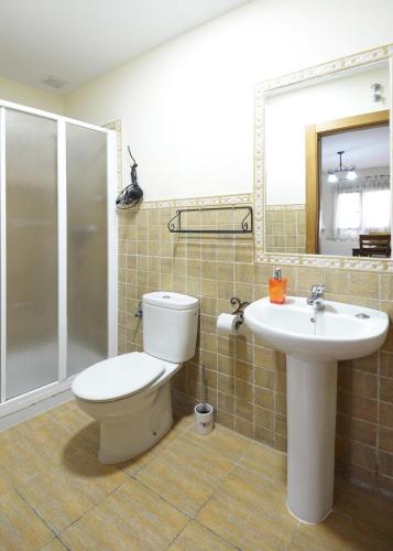 a bathroom with a toilet and a sink at Apartamentos Rurales La Vera in Jarandilla de la Vera