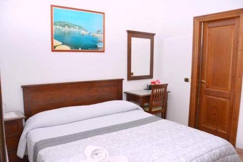 a bedroom with a bed and a mirror on the wall at Agriturismo il Pettirosso in Agerola