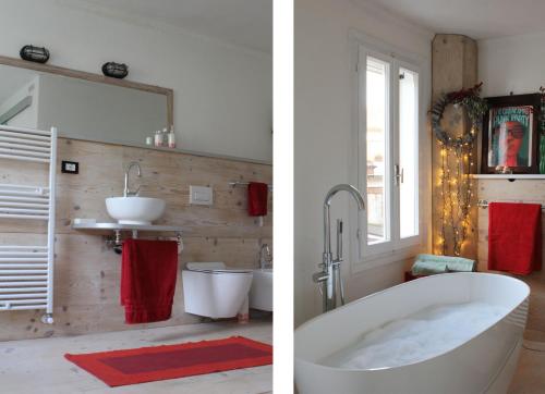 two pictures of a bathroom with a tub and a sink at Casa Clarita - in centro storico in Marostica