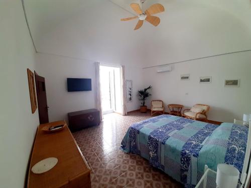 a bedroom with a bed and a ceiling fan at VisitPonza - Le Naiadi in Ponza
