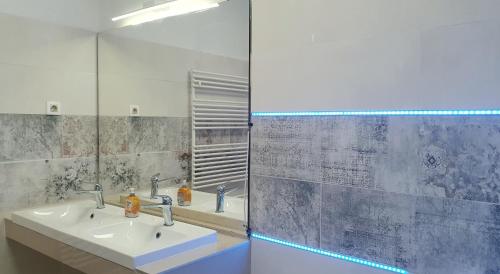 a bathroom with a sink and a shower at Green Panda Apartments in Budapest