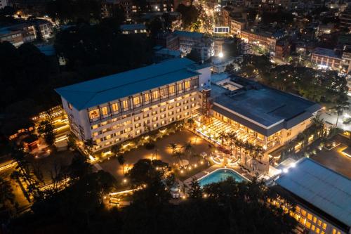 an aerial view of a hotel at night with lights at Hotel Himalaya in Kathmandu