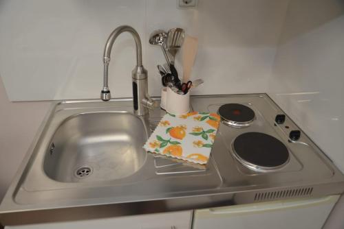 a kitchen sink with a kitchen utensils at Apartmani Tomić in Kladovo