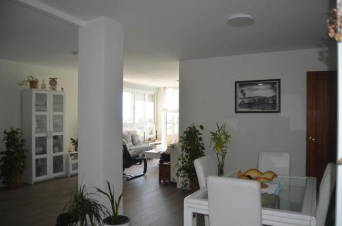 salon z białymi meblami i roślinami w obiekcie Luxury renovated apartment with terrace in Madrid w Madrycie