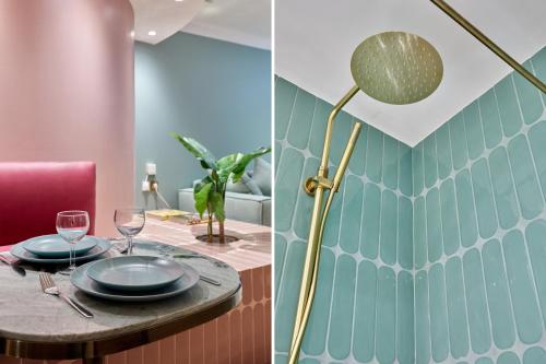 une salle à manger avec une table et une lampe de chevet dans l'établissement Apartment Center of Paris Bastille by Studio prestige, à Paris