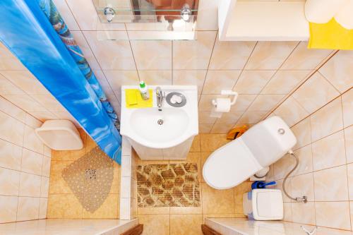a bathroom with a sink and a toilet at Pokoje gościnne Panda in Karwia