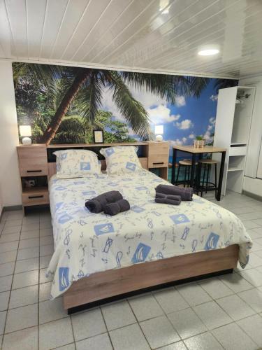 Giường trong phòng chung tại Nid douillet pour amoureux avec jacuzzi privatif