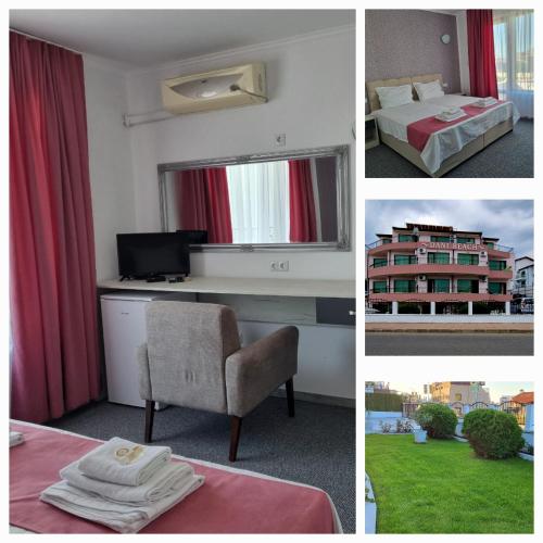 a collage of four pictures of a hotel room at Dani beach Sozopol in Sozopol