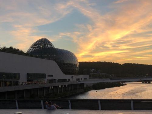 a building with a large domed building with a river at A Boulogne une chambre meublée dans appartement partagé 5 mn du métro et tram in Boulogne-Billancourt