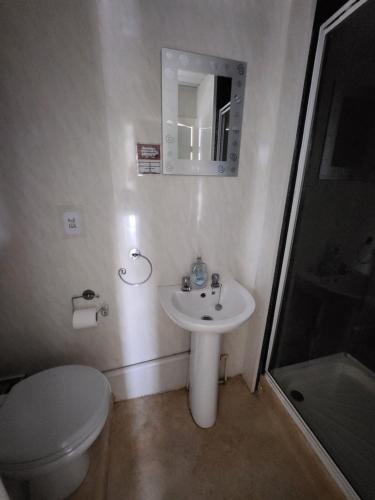 a small bathroom with a toilet and a sink at Glen Allan in Blackpool