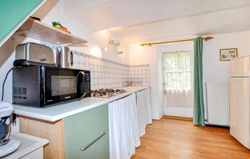 une cuisine avec un micro-ondes et un plan de travail dans l'établissement Cozy Home In Dun With Wifi, à Dun