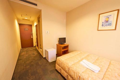 a hotel room with a bed and a television at Ageo Tobu Hotel in Ageo