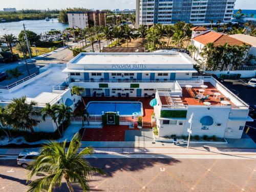 an aerial view of a building in a city at Pousada Suites at Hollywood Beach in Hollywood