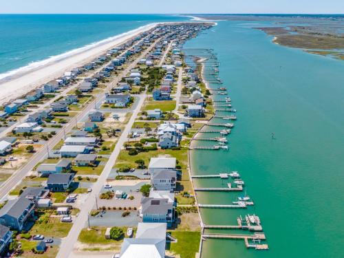 an aerial view of a marina with boats in the water at Channel 6 in Surf City