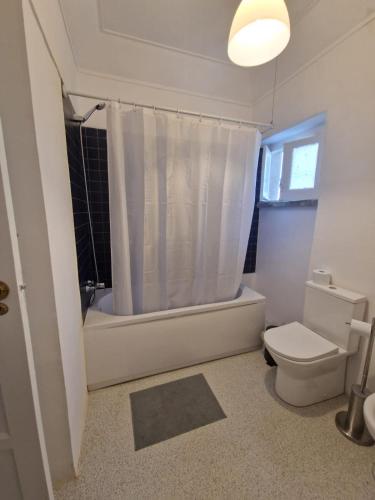 a bathroom with a toilet and a tub and a shower at Boa Noite Casa de Hospedes in Lisbon