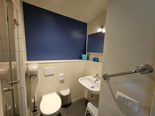 a bathroom with a toilet and a sink at Bij Het BuitenGoed in Rijsbergen