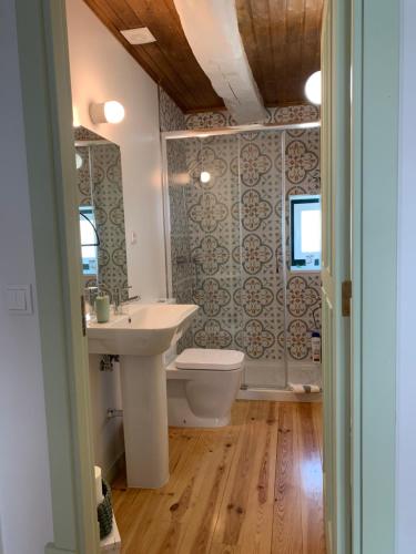 a bathroom with a sink and a toilet at Casa da Lurdinhas in Tabuaço