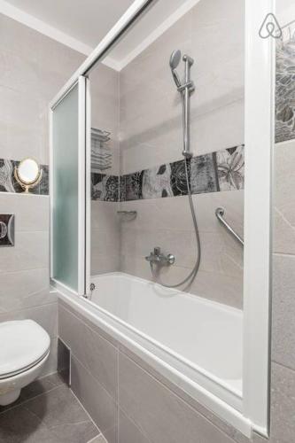 a bathroom with a shower and a toilet at Deluxe Apartment Manuela With Balcony Top Center Split in Split