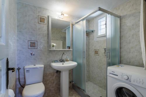 a bathroom with a toilet and a sink and a shower at Anesis Apartment 1 in Panormos Skopelos