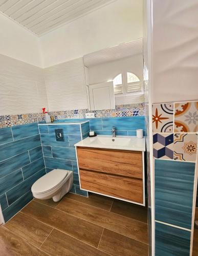 a bathroom with a toilet and a sink at Ti Oasis SEAVIEW, Studio Vue Mer à 150m de la plage in Corps de Garde