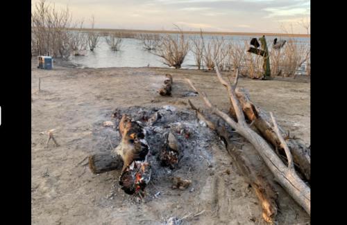 a fire pit in the middle of a field at RV Sites For Rent -Power-Water-Sewer-Wifi in Eads