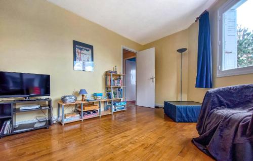 sala de estar con TV y suelo de madera en Gorgeous Apartment In Saint-Lunaire, en Saint-Lunaire