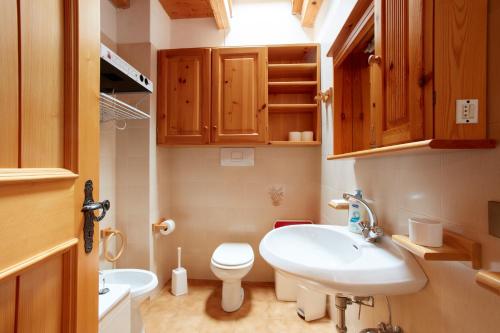 un piccolo bagno con lavandino e servizi igienici di Lioda Wood a Cibiana