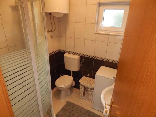 baño pequeño con aseo y ventana en Apartmani Mastrinka, en Vinišće