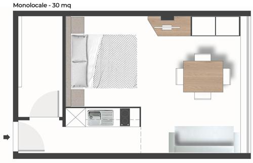 a floor plan of a small room with a couch at Romea Bike Aparthotel in Cesena