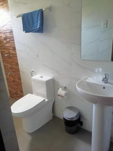 a bathroom with a white toilet and a sink at 1898 Casa and Restaurante in Silay